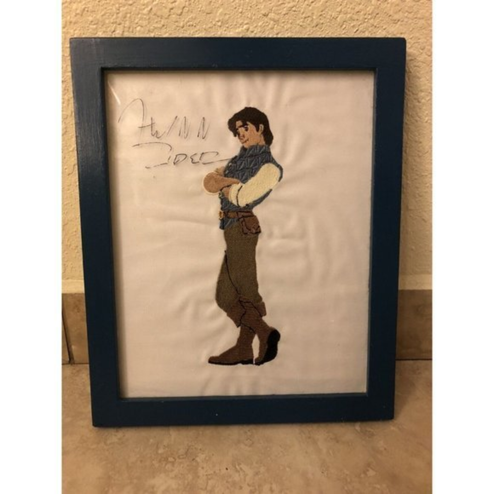 Disney Rapunzel Flynn‎ Rider Character Autograph embroidery design Framed 11”x9”